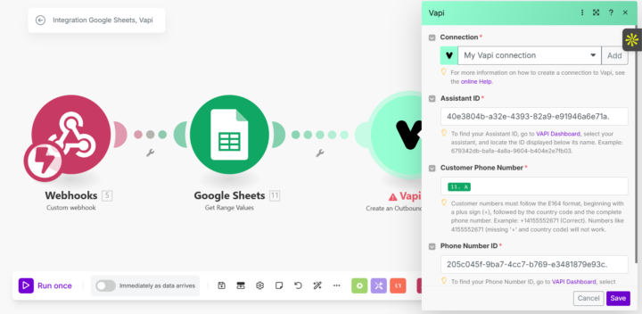 Issue with Setting Up Outbound Calls on Make.com Using VAPI - Getting 400 Bad Request Error