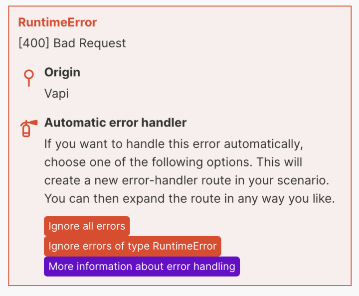 Error [400] Bad Request for Vapi