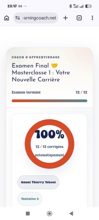 Examen Final 🤝 Masterclasse 1 : Votre Nouvelle Carrière