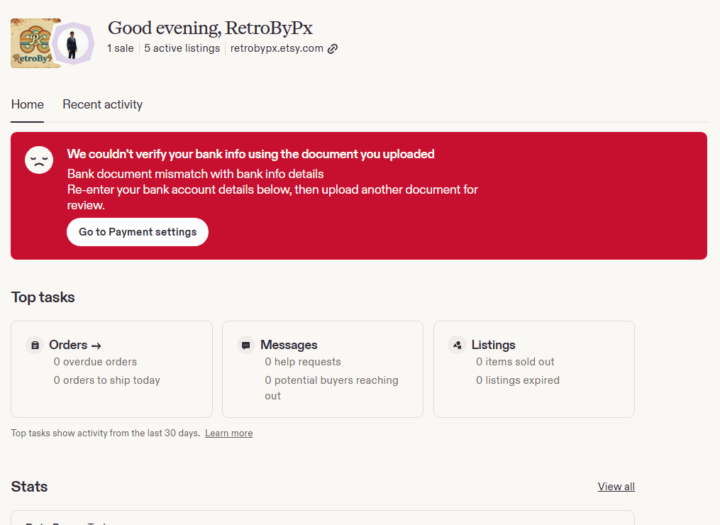 Etsy Bank Verification problem