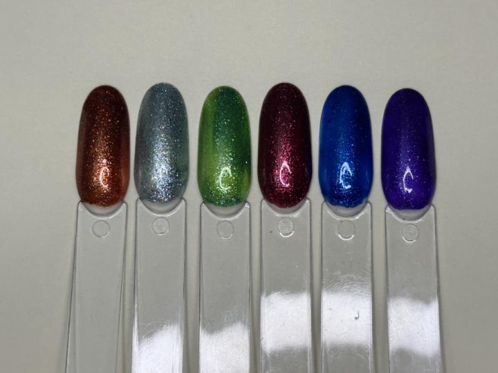 "A rainbow of shimmer for your fingertips! Which color is your favorite?" 