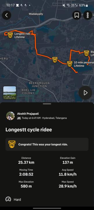 Longest cycle ridee