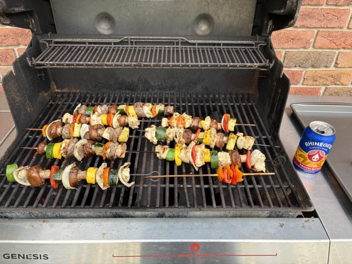 Venison backstrap and chicken kabobs.  