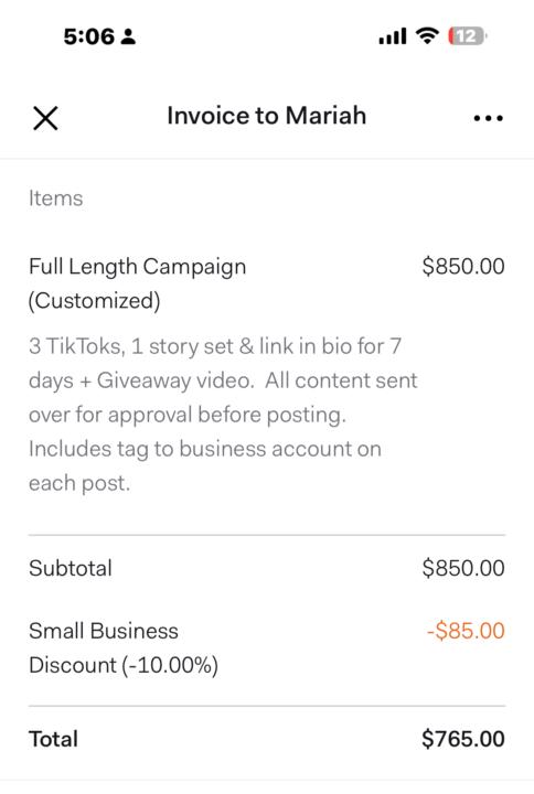Just booked a $765 brand deal