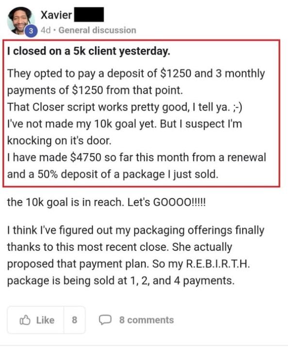 Clients paying you $1,250 per month