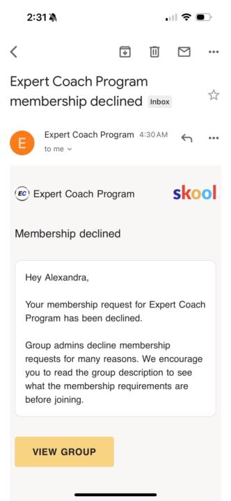 Declined Membership Request