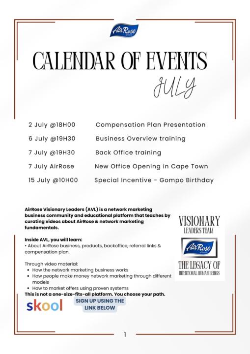 CALENDAR OF EVENTS JULY
