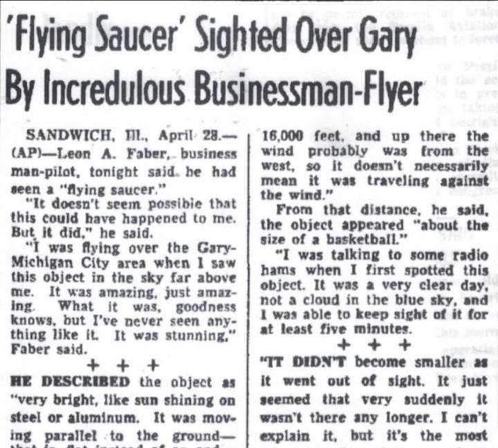 A UFO over Indiana in 1949? 