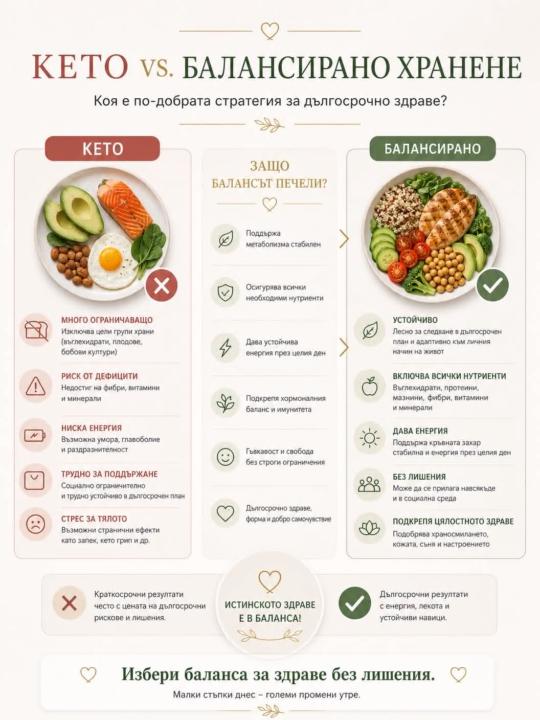 КЕТО VS. БАЛАНСИРАНО ХРАНЕНЕ: ИСТИНАТА