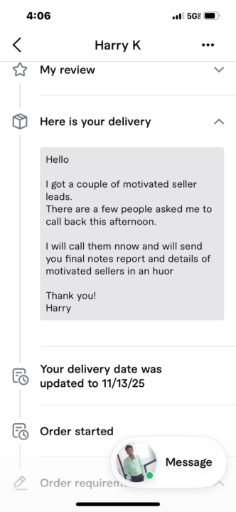 My virtual assistant got me some leads! 