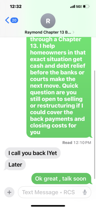 Got a lead!  A  response on my chap 13 campaign 