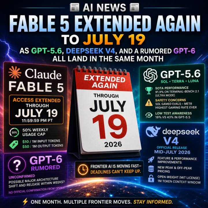 📰 AI News: Fable 5 Extended Again to July 19 as GPT-5.6, DeepSeek V4, and a Rumored GPT-6 All Land in the Same Month 📰