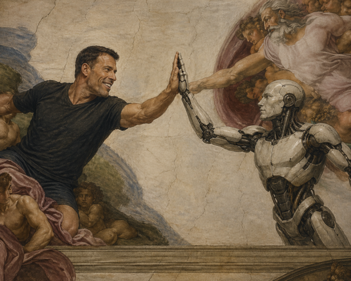 Michelangelo Painting of Tony Robbins and AI
