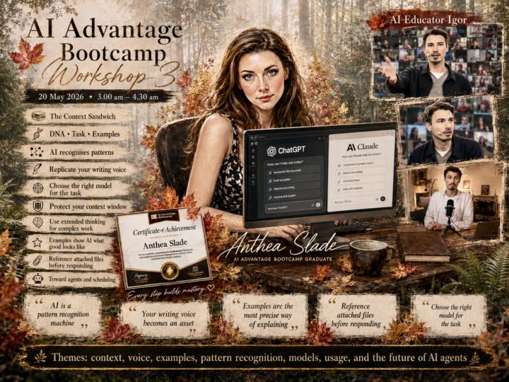 Storyboard created of AI Advantage Bootcamp Workshop 3 Notes and images uploaded.
