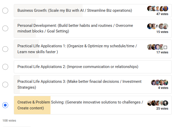 (Final Update) AI Advantage Member Prompting POLL - WHAT AREA OF YOUR LIFE COULD USE THE BIGGEST AI BOOST RIGHT NOW?