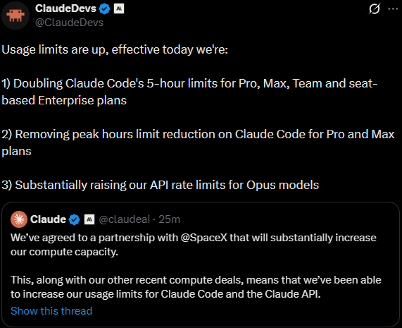 This is the moment to push hard on Claude: limits just expanded massively