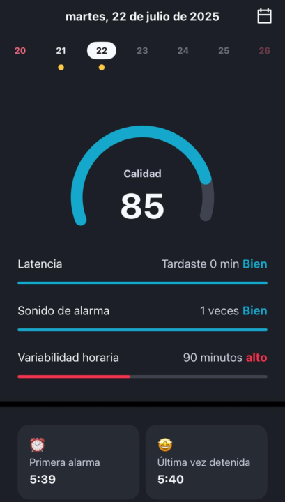 CALIDAD DE SUEÑO / DESPIERTO 22/7/25