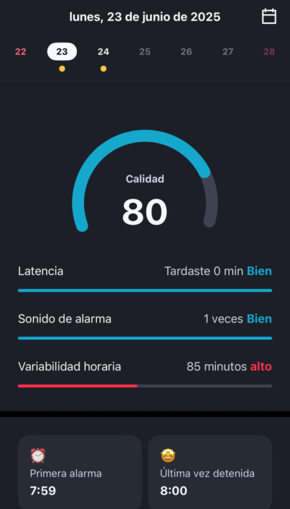 CALIDAD DE SUEÑO / DESPIERTO 23/6/25