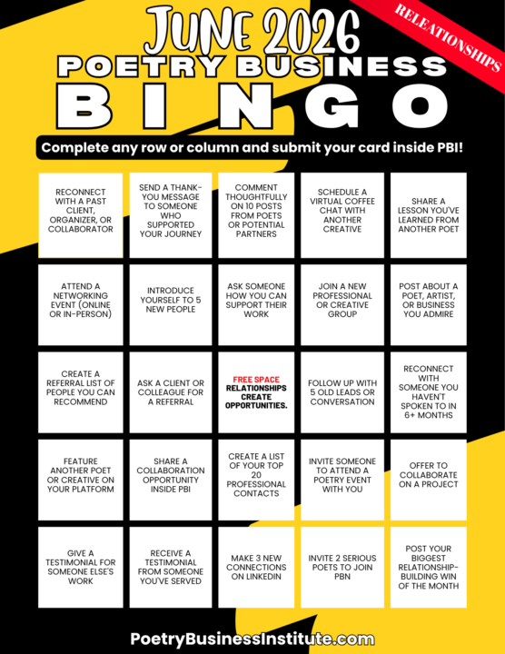 🎲 June Poetry Business Bingo Is LIVE! 🎲 We're Focusing on RELATIONSHIPS!