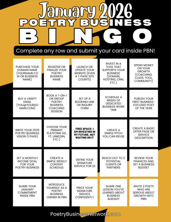 🎯 JANUARY POETRY BUSINESS BINGO IS HERE 🎯