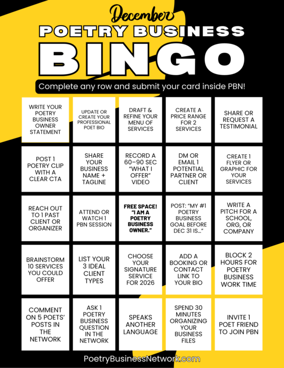 🎉 DECEMBER POETRY BUSINESS BINGO IS LIVE! 🎉