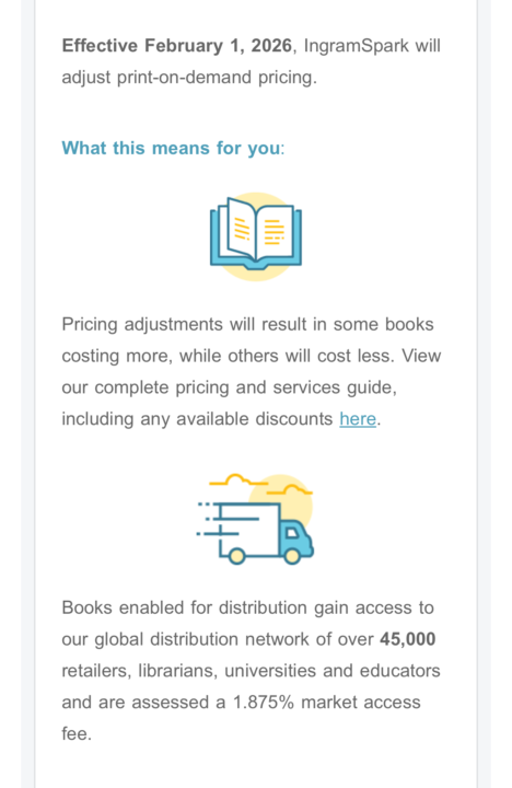 Ingram Spark Price Changes