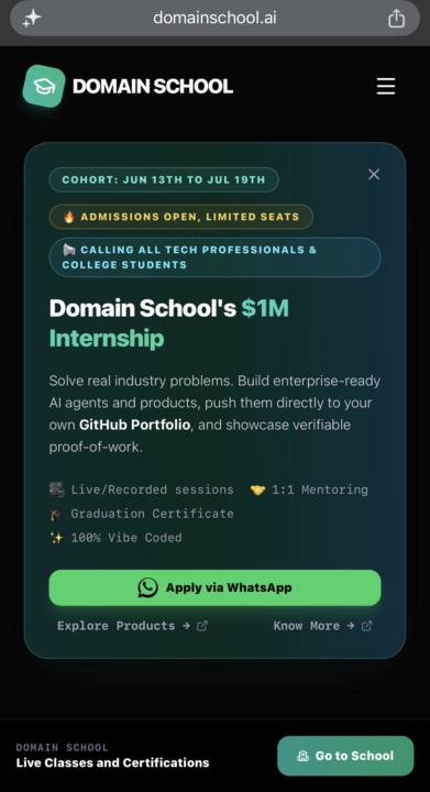 Domain School’s $1M Internship