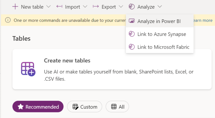 Dataverse Fabric button Shortcut not working
