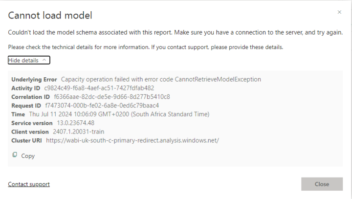 Can't make new report from fabrics warehouse