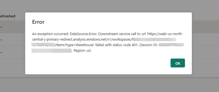 Data flow won't connect to Data Warehouse