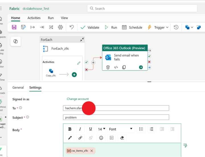 How to send detailed notification when Fabric pipelines fail?