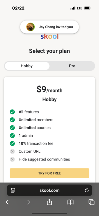 (大更新)一個月9美金的Skool方案