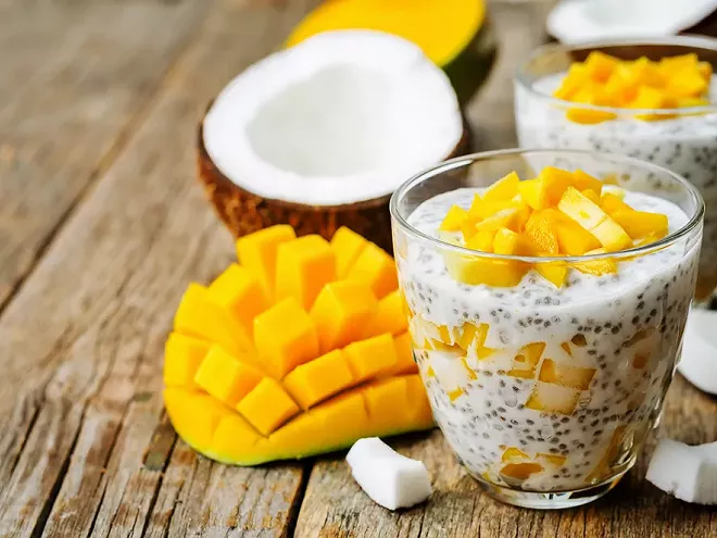 French-Style Coconut Chia Pudding with Fresh Mango (for 2 servings)