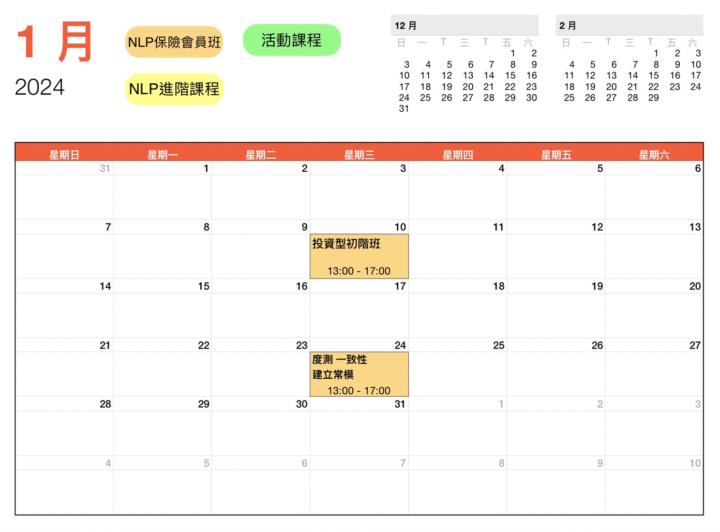 NLP保險會員班課程～～ 一月