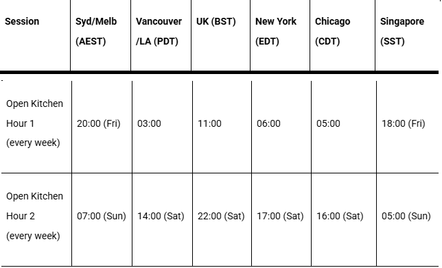 Timetable for Malaysian Hawker Pro Private Coaching Students