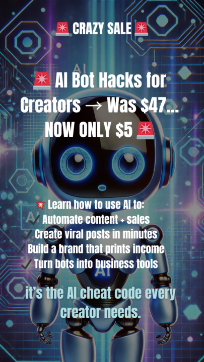 The ultimate creator cheat code →  ⚡️ AI Bot Hacks for Creators  Normally $47 → NOW ONLY $5 🤯