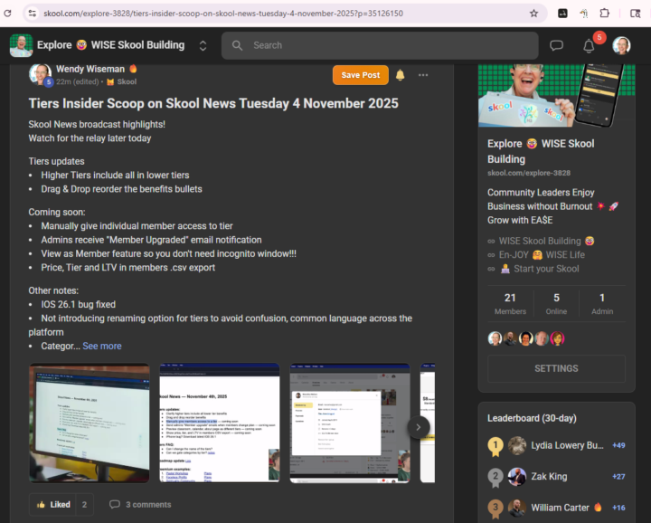 Skool News: New Tiers Updates & Examples