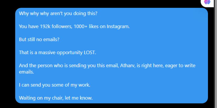 Outreach message.