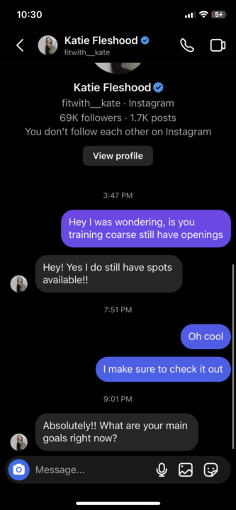 I contacted a fitness trainer and I don’t know what to say next so I need help on what to say 
