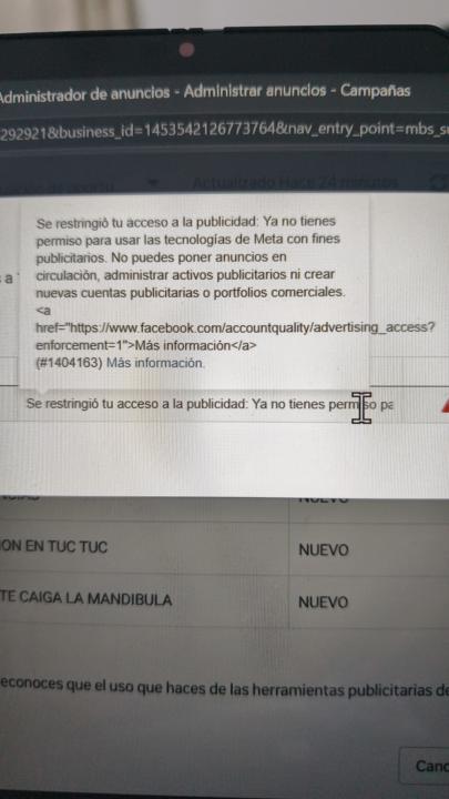 Nos restringieron el administrador de anuncios 🥲