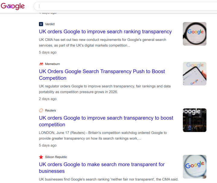 Great news : UK orders Google to improve search ranking transparency
