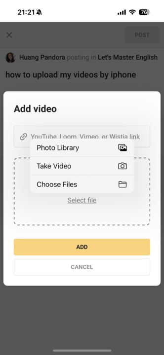 how to upload my videos by iphone