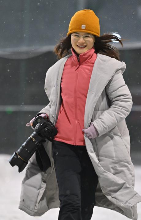 Taking photos in the heavy snow