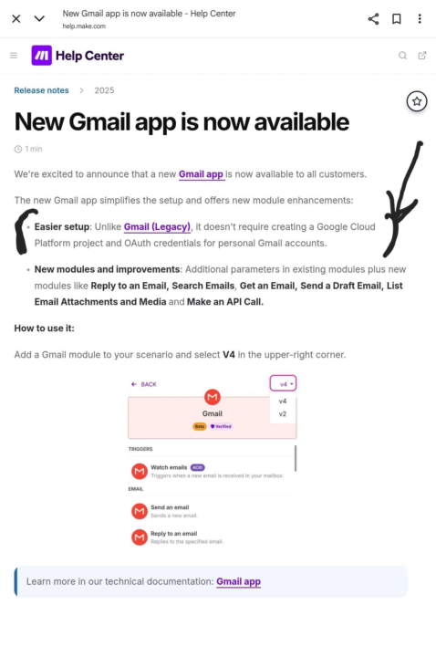Nouveau module Gmail dans Make