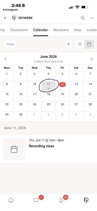 📅 Calendar → June 11 → Recording Class