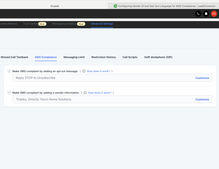 Xleads Pro Plan SMS Help for compliance