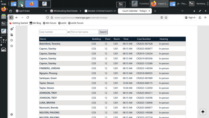 Maricopa county docket criminal and civil docket.