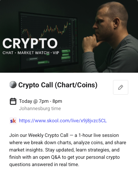 Weekly Crypto Live Call Reminder
