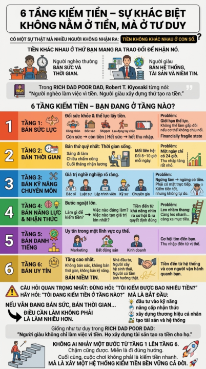 6 TẦNG KIẾM TIỀN – SỰ KHÁC BIỆT KHÔNG NẰM Ở TIỀN, MÀ Ở TƯ DUY