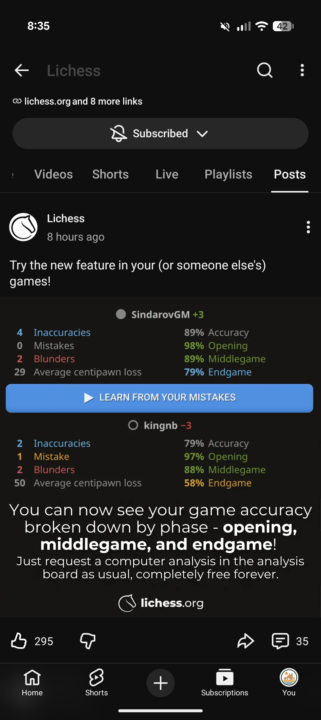 New lichess update